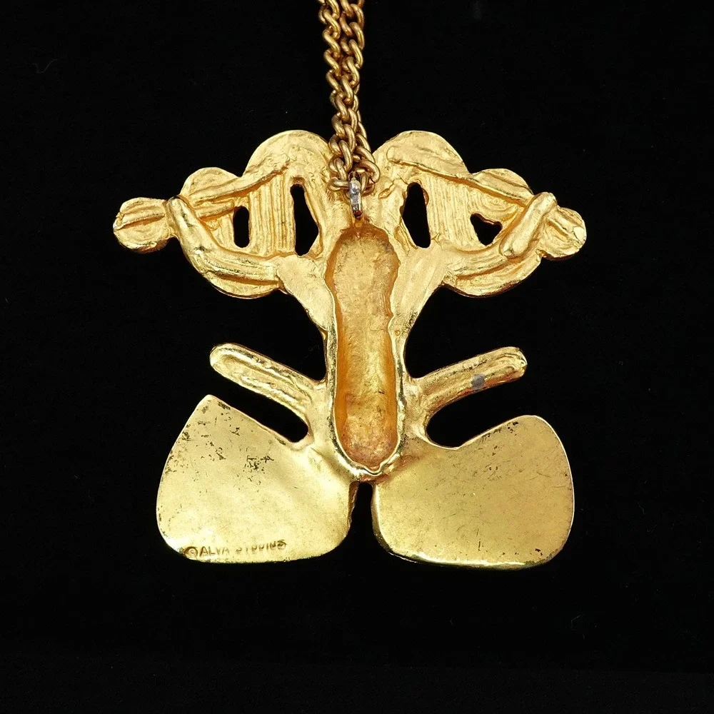 ALVA Studios Pre-Columbian‎ Frog Effigy Gold Tone Necklace Tairona Reproduction